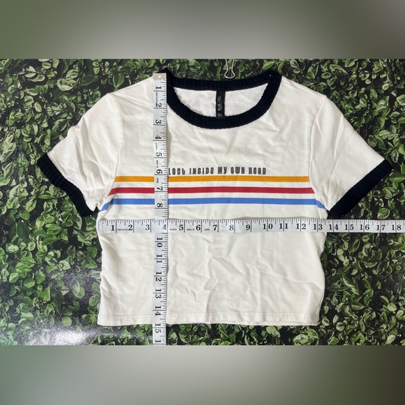 BlueSteel Crop top “Lost inside my own head” Graphic Rainbow stripe Size Small - Picture 2 of 5
